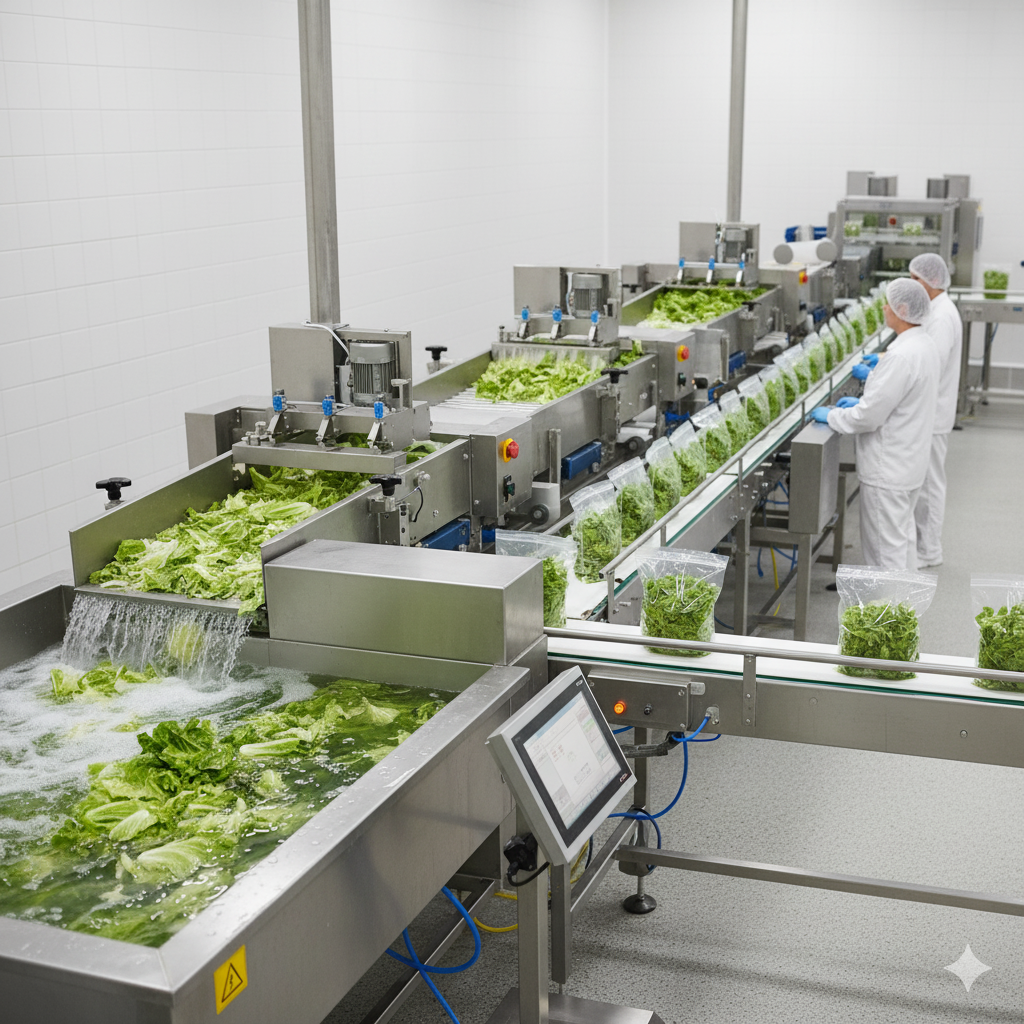 Une unité de production de salade en sachet